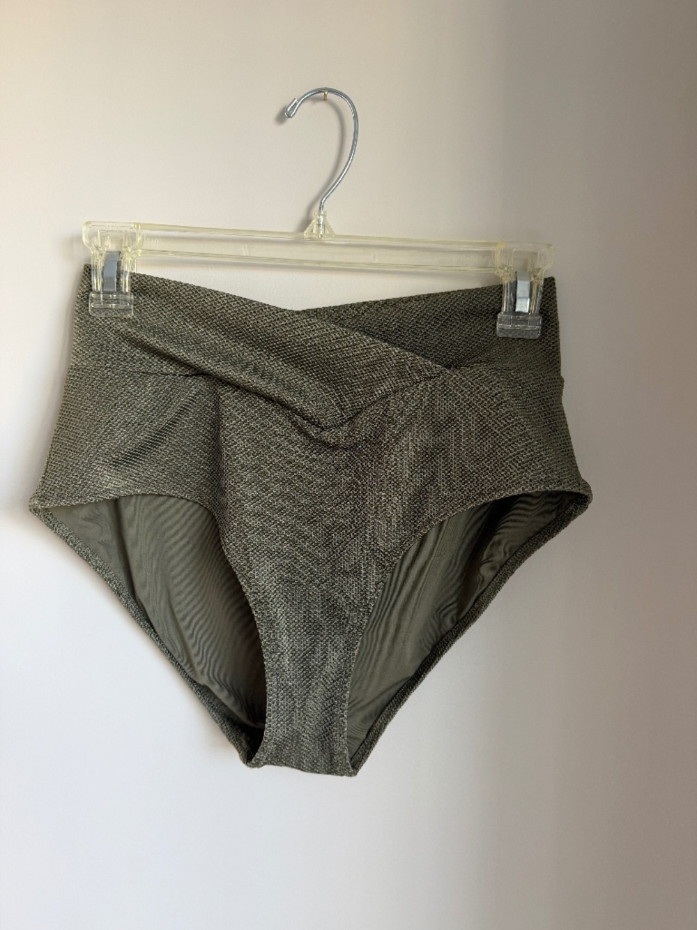Aerie Shine Pique Full Coverage Crossover Bottoms, Olive Green, Size Medium